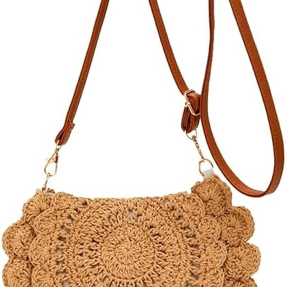 Brown Small Woven Crossbody Purse for Women Summer Straw Beach Bag Durable PU Le - Picture 1 of 5